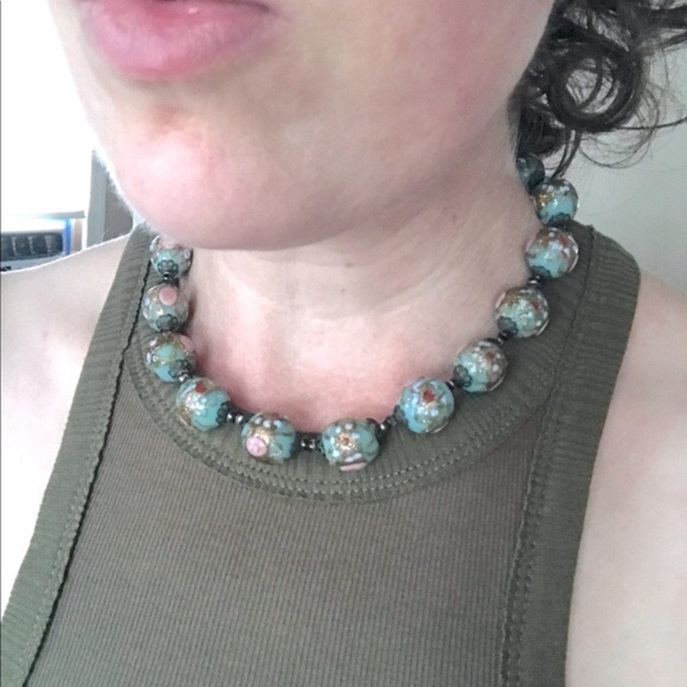 Vintage choker necklace 90s light blue floral - Picture 4 of 10